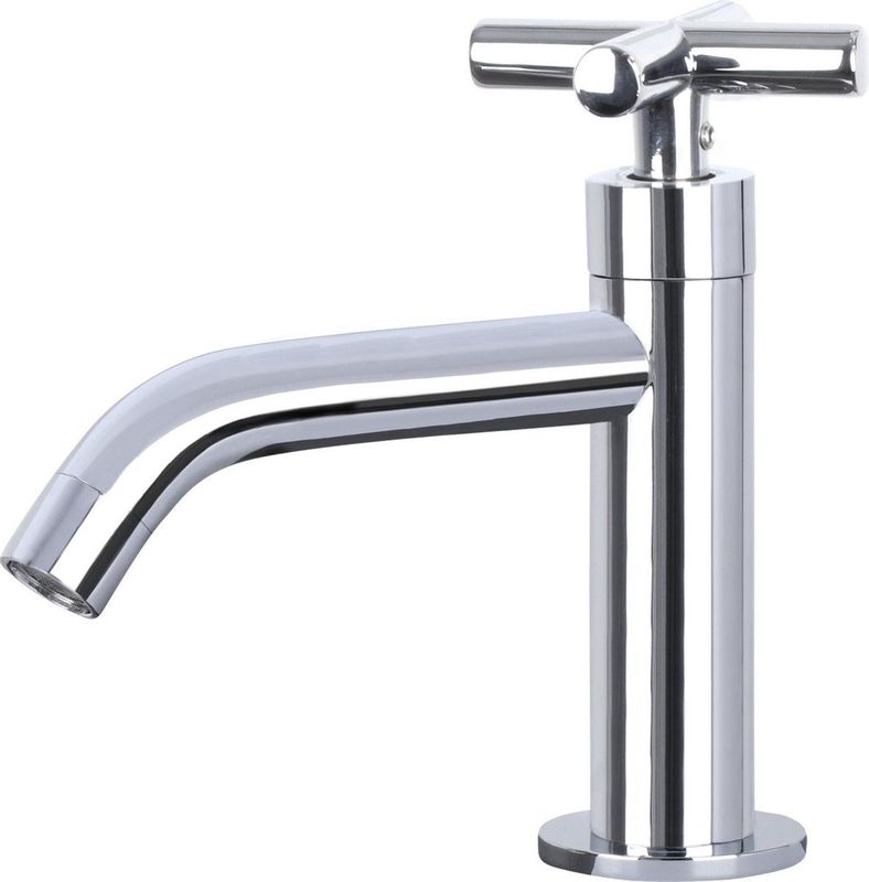 Differnz Wastafelkraan Gebogen met Kruisgreep – Kraan Koud Water – Toiletkraan – Chroom