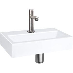 Fonteinset differnz flat keramiek 38x24x7 cm wit met rechte kraan mat chroom