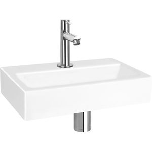 Fonteinset Differnz Flat Keramiek 38x24x7 cm Wit Met Rechte Kraan Chroom