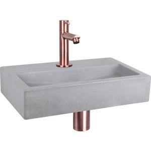 Differnz Flat Fonteinset - Wasbak Beton - Lichtgrijs - Rechte Kraan - Rood Koper - Standaard Greep - 38 x 24 x 8 cm