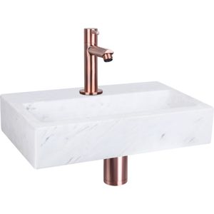 Fonteinset Differnz Flat Marmer 38x24x8 cm Wit Met Rechte Kraan Rood Koper