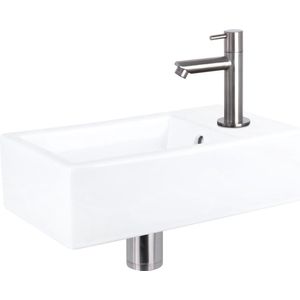 Differnz Force fonteinset - 40x22x11.5cm - Rechthoek - 1 kraangat - Recht matte chromen kraan - Keramiek Wit 38.400.51