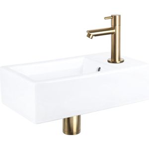 Differnz Force fonteinset - 40x22x11.5cm - Rechthoek - 1 kraangat - Recht matte goude kraan - Keramiek Wit 38.400.59