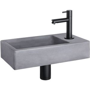 Fonteinset Differnz Force Beton 40x22x8 cm Donker Grijs Met Rechte Kraan Mat Zwart