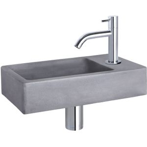 Fonteinset Differnz Force Beton 40x22x8 cm Donker Grijs Met Gebogen Kraan Chroom