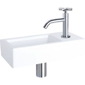 Fonteinset Differnz Ravo Keramiek 38.5x18.5x9 cm Wit Met Gebogen Kruis Kraan Chroom