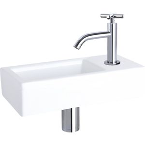 Fonteinset Differnz Ravo Keramiek 38.5x18.5x9 cm Wit Met Gebogen Kruis Kraan Chroom