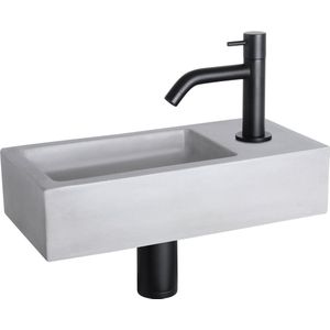 Differnz Ravo Fonteinset - Wasbak Beton - Lichtgrijs - Gebogen Kraan - Mat Zwart - Standaard Greep