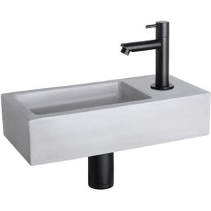 Fonteinset Differnz Ravo Beton 38.5x18.5x9 cm Licht Grijs Met Rechte Mat Zwart