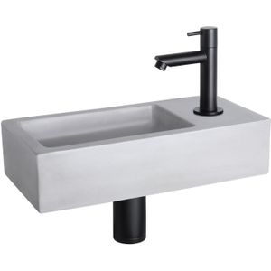 Differnz Ravo fonteinset - 38.5x18.5x9cm - Rechthoek - 1 kraangat - Recht matte zwarte kraan - beton lichtgrijs 38.004.95
