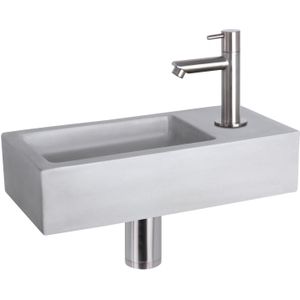 Differnz Ravo fonteinset - beton lichtgrijs - kraan recht Mat Chroom - 38.5 x 18.5 x 9 cm
