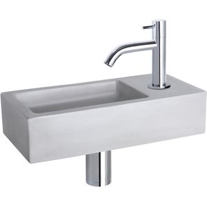 Differnz Ravo fonteinset - 38.5x18.5x9cm - Rechthoek - 1 kraangat - Gebogen chromen kraan - Beton Grijs 38.005.07
