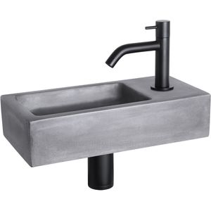 Differnz Ravo fonteinset beton donkergrijs - kraan gebogen - 38.5 x 18.5 x 9 cm - mat zwart