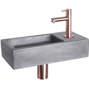 Fonteinset Differnz Ravo Beton 38.5x18.5x9 cm Donker Grijs Met Rechte Mat Rood Koper