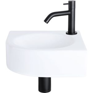 Differnz Cleo Fonteinset Wasbak Keramiek Wit Gebogen Kraan Mat Zwart Standaard Greepx