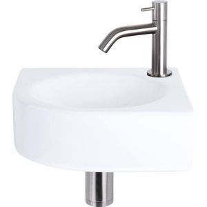 Fonteinset Differnz Cleo 30x30x10 cm Keramiek Wit Met Kraan Gebogen Mat Chroom