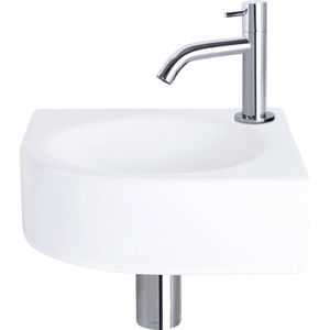 Fonteinset Differnz Cleo 30x30x10 cm Keramiek Wit Met Kraan Gebogen Chroom Differnz