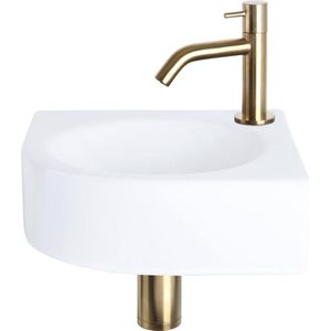 Fonteinset Differnz Cleo 30x30x10 cm Keramiek Wit Met Kraan Gebogen Mat Goud Differnz