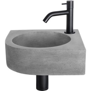 Fonteinset differnz cleo 31.5x31.5x10 cm beton donker grijs met kraan gebogen mat zwart