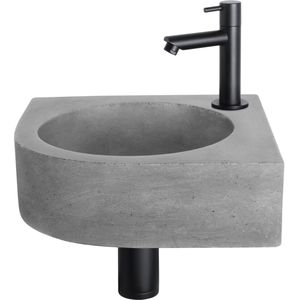 Fonteinset differnz cleo 31.5x31.5x10 cm beton donker grijs met kraan recht mat zwart
