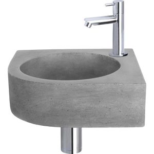 Fonteinset Differnz Cleo 31.5x31.5x10 cm Beton Donker Grijs Met Kraan Recht Chroom