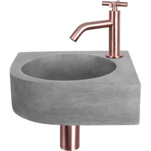Differnz Cleo fonteinset donkergrijs beton met kruisgreep kraan rood koper