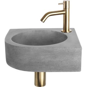 Fonteinset differnz cleo 31.5x31.5x10 cm beton donker grijs met kraan gebogen mat goud