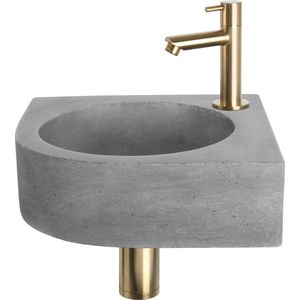 Fonteinset Differnz Cleo 31.5x31.5x10 cm Beton Donker Grijs Met Kraan Recht Mat Goud