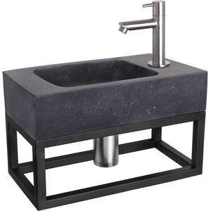 Differnz - Bombai - Fonteinset - Natuursteen - Zwart - Mat Chroom