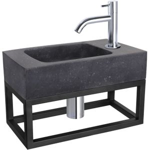Differnz Force fonteinset natuursteen bombai black met handdoekrek en gebogen kraan chroom