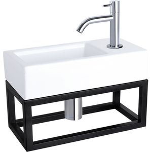 Fonteinset Differnz Ravo Keramiek Met Handoekrek 38.5x18.5x9 cm Wit Met Gebogen Kraan Chroom