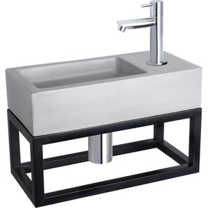 Fonteinset differnz ravo beton en handoekrek 38.5x18.5x9 cm licht grijs met rechte kraan chroom