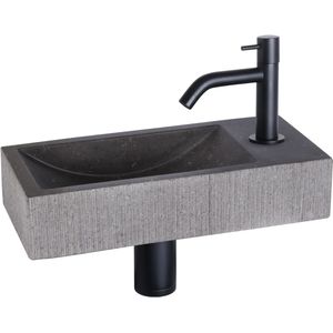 Fonteinset differnz ribble natuursteen 38x18x8 cm zwart met gebogen kraan mat zwart