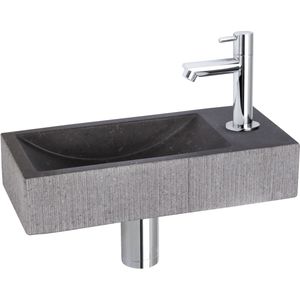 Differnz Ribble fonteinset - 38x18x8cm - Rechthoek - 1 kraangat - recht chroom kraan - natuursteen zwart 38.402.20