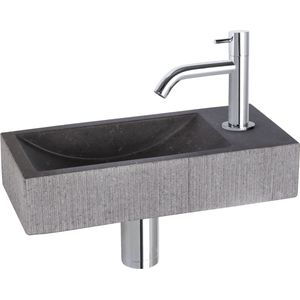 Differnz Ribble fonteinset bombai black - natuursteen - kraan gebogen - 38 x 18 x 8 cm - chroom