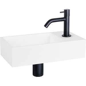 Fonteinset Differnz Solid Solid Surface 36x18.5x9 cm Wit Met Gebogen Kraan Mat Zwart