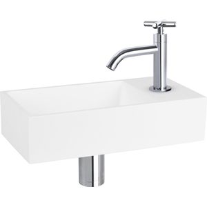 Fonteinset differnz solid solid surface 36x18.5x9 cm wit met gebogen kruis kraan chroom