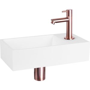 Fonteinset Differnz Solid Solid Surface 36x18.5x9 cm Wit Met Rechte Kraan Rood Koper