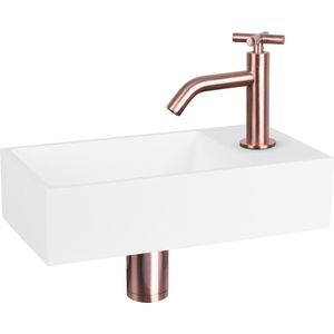 Fonteinset Differnz Solid Solid Surface 36x18.5x9 cm Wit Met Gebogen Kruis Kraan Rood Koper