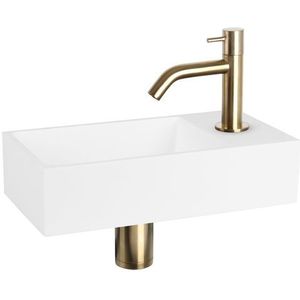 Fonteinset Differnz Solid Solid Surface 36x18.5x9 cm Wit Met Gebogen Kraan Mat Goud