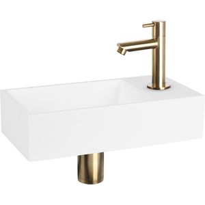 Differnz Solid fonteinset - 36x18.5x9cm - Rechthoek - 1 kraangat - recht matte gouden kraan - Solid surface Wit 38.402.39