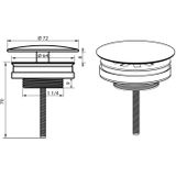 Wastafel afvoerplug differnz always open 7 cm gunmetal