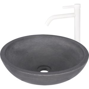 Differnz Ravano Fonteinset - Beton Donkergrijs - Hoge Wastafelkraan Gebogen - Kraan Warm & Koud