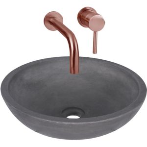 Differnz Ravano Fonteinset - Beton Donkergrijs - Inbouw Muurkraan - Kraan Warm & Koud - Wastafelkraan rood koper