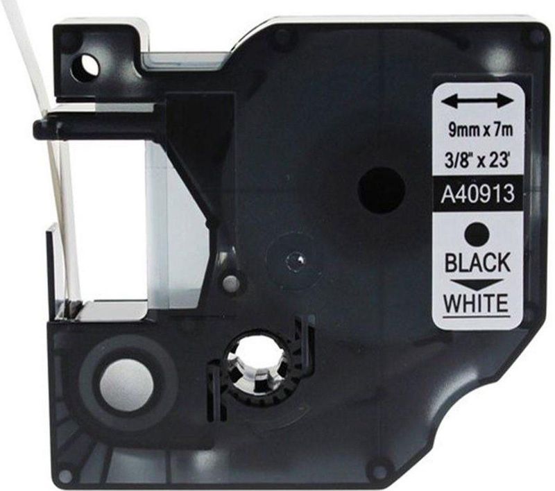 D1 standaard labels wit-zwart 9mm