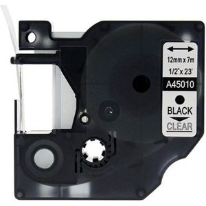 Rillprint compatible D1 tape voor Dymo 45010, 12 mm, zwart op transparant