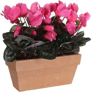 Cyclaam balkon kunstplant roze in keramieken pot L29 x B13 x H33 cm - Kunstplanten/nepplanten/balkonplanten