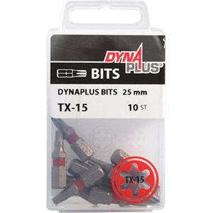 Dynaplus bit torx TX-15 lengte 25mm set=10 stuks rood