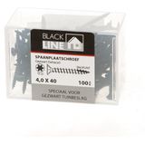 Blackline spaanplaatschroeven gezwart TORX TX-20 platverzonken kop 4 x 40 mm 100 stuks
