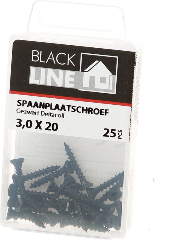 Hoenderdaal - Spaanplaatschroef - Zwart - Staal - Platverzonken Kop - 3.0X20 mm - Verpakt per 25 stuks